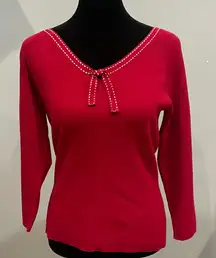 Red Sweater with Bow Detail and white stitch at neck small