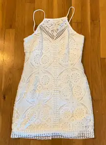 J.O.A. Los Angeles White Mini Crochet Dress Custom
