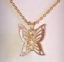 Vintage Gold Tone Dainty CZ Butterfly Pendant Necklace