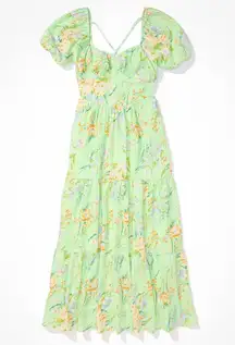 American Eagle Green Floral Open Back Corset Midi Dress