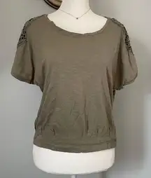 Olive green lace sleeve scoop neck tee