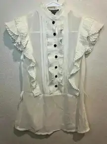 Poetry NWT Women’s Button‎ Down Chiffon Sleeveless White Blouse Size S