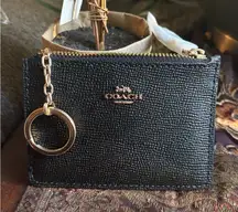 Authentic COACH grossgrain leather zip top card case with keychain