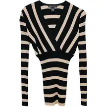 International Concepts Black & Gold Striped Figure Flattering Sweater