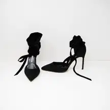 Manolo Blahnik Genuine Suede Ankle Wrap Pointed Toe High Heels Shoes Black 11