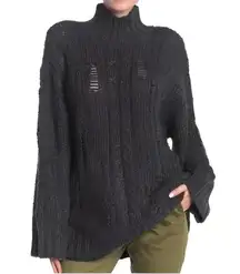 Current/Elliot Dark Grey Distressed Cable Sweater Size 1 (Small/Medium)