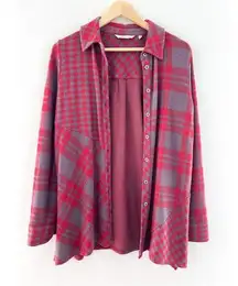 Soft Surroundings Paramour Red Plaid Fleece Button Down Shirt Jacket Medium