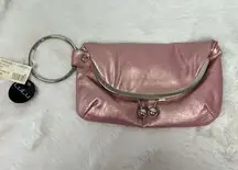 Lulu metallic pink clutch wristlet NWT silver metal o ring for wrist