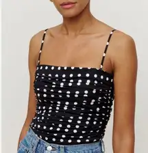 NEW Reformation Orion Black Strapless Polka Dots Ruched Cami Tank Top Size 10