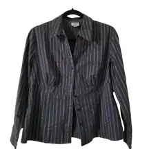 Worthington Petite Stretch Black & White Striped Long Sleeve Button-Up Shirt PL