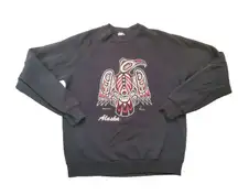 VTG Jerzees Women Large Sweatshirt Alaska Tlingit Raven Native Folk Art FLAW