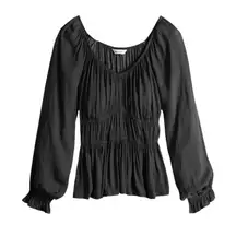 Nine West Black Satin Blouse Milkmaid Top WhimsiGoth Witchy Size Medium