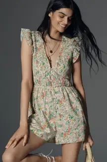 Anthropologie Peregrine Romper Floral Flutter Sleeve Romantic Size XS Coquette
