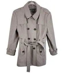 Kenneth Cole Reaction Tan Wool Blend Double Breasted Buttoned Belted Pea Coat XL