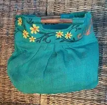 Green Boho Burlap Satchel/Handbag-NWOT