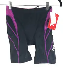 TYR Womens 8 Inch Tri Shorts Triathlon Padded Grippers Black Purple S