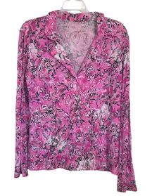 Lilly Pulitzer Purposefully Pink Elephant PJ Knit Button Up Top Size Medium