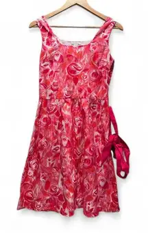 Garnet Hill Pink Floral Rose‎ Watercolor Sleeveless Sun Dress Sz 6 Belted Barbie