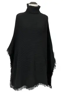 525 America Heavy Knit Turtleneck Poncho - Black - XS/S