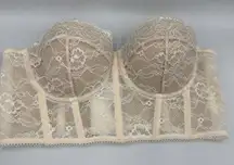 Adika Lace Cream Tan Strapless‎ Bustier Bra Crop Top Size Large Beige