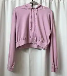 Forever 21 F21 Kawaii Pastel Lilac Purple Semi Crop Velour Y2K Hoodie Sweatshirt Size Large