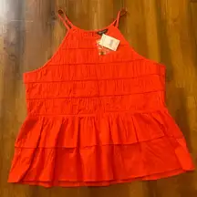 Versona NWT top Medium Red Halter top keyhole back ruffle bottom Smocking Summer