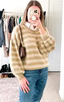 Something Navy Neutral Tan Striped Layered Collar Sweater 