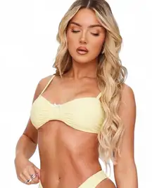 PrettyLittleThing Butter Cream Ruched Bow Bikini Top NWT