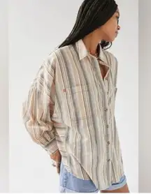 BDG Bell Button-Down Shirt Urban Outfitters Striped Oversized Long Sleeve Top Sm