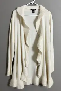 White‎ House Black Market sz M cream ruffle open cardigan