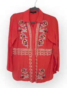 Andrée by Unit Coral Pink Embroidered Boho Western Peasant Festival Blouse Top S