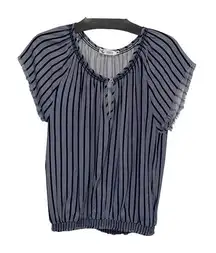 Carve Designs Womens Stripe Keyhole Short Sleeve Pullover‎ Blouse Blue Small
