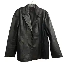 M Julian Black Genuine Leather Blazer Jacket Women's XL Button V