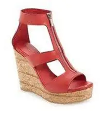 JIMMY CHOO Novice Red Leather Wedge Sandal Front Zip INDIE SLEAZE Size 8 Shoes