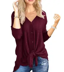 Amazon IWOLLENCE maroon burgundy waffle knit high low tie front Henley top -M  Gently used and in good condition, size medium. Worn once and washed once so in like new condition. Comfy fit and very flattering.