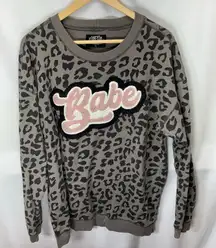 Gray Leopard Print Sweatshirt with Pink 'Babe'‎ Design