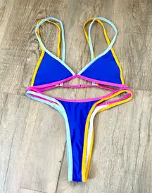 SheIn color block cheeky thong bikini set S.