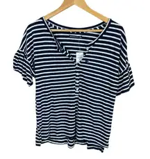 NWT Abercrombie & Fitch Womens Top Short Sleeve 100% Cotton Blue White Striped