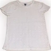 J Crew Paisley Eyelet Embroidered Lace White Crew Neck Tee Shirt Small