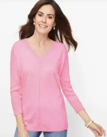 Talbots 3/4 Sleeve Marled Cotton V-neck Sweater Size 1X Pink Plus