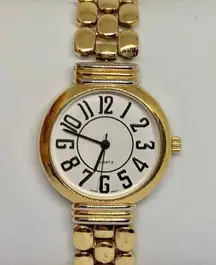 Vintage women’s quartz analog watch silver gold tone 32mm reversible band runs