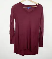 Apt. 9 Maroon V-Neck Long Sleeve Tunic Sweater Women's Size Small Petite SP