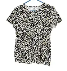 J Crew Size Large Shirt Brown Cheetah Print Short Sleeve Collector Tee Cotton