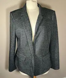 Ann Taylor Notched One Button Peplum Blk Grey Blazer Wool Blend size 14 NEW NWT