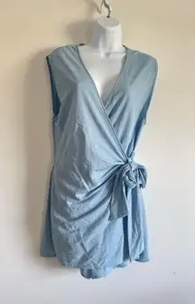 ZARA Blue Wrap Romper Size L Sleeveless V-Neck Tie Waist Soft Lightweight Casual