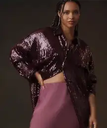 Pilcro by Anthropologie Sequin Button Up Tunic Top