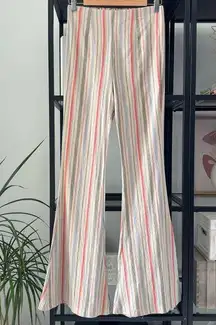 Free People  Tan Red Blue Green Striped High Rise Flare Pull-On Pants Size Small