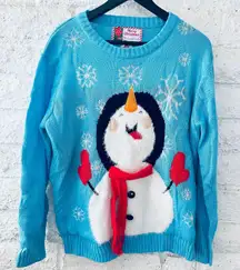 Merry  Christmas  blue snow man long sleeve pullover christmas sweater Size M