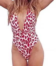 Sexy Red Leopard Print One Piece Swimsuit