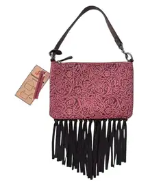NWT! Justin Women's Red Western Fringe Convertible Mini Shoulder Wristlet Bag